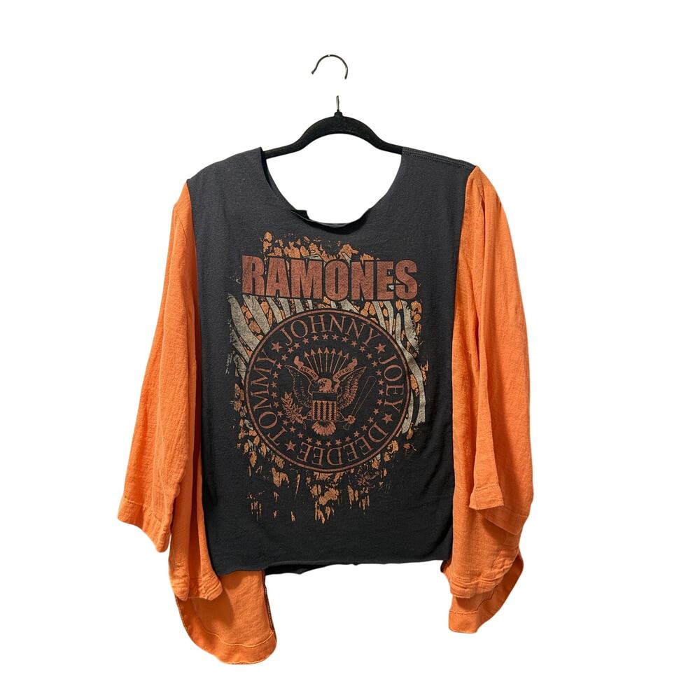 Ramones Upcycle top orange sides raw hemline